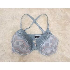 XOXO Womens Chevron Blue Lace Molded Cup Size 40D Push up Underwire Bra